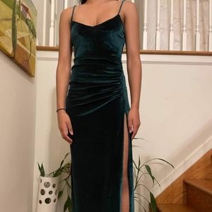 REFORMATION EMERALD VELVET DRESS